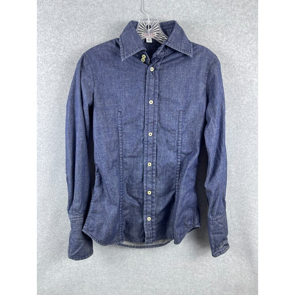True Religion Denim Chambray Shirt Womens S Blue Long Sleeve Button‎ Down Cowboy
